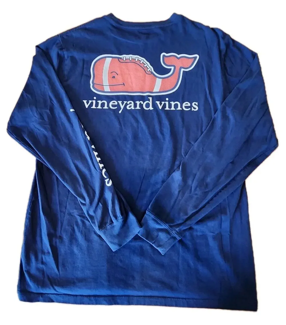 Vineyard Vines Mens Long-sleeve T-shirt Football Whale College Preppy Medium
